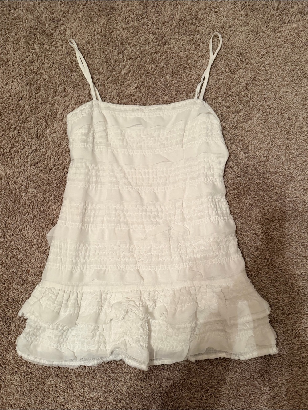 Lulu's White Ruffled Spaghetti-Strap Sun Dress